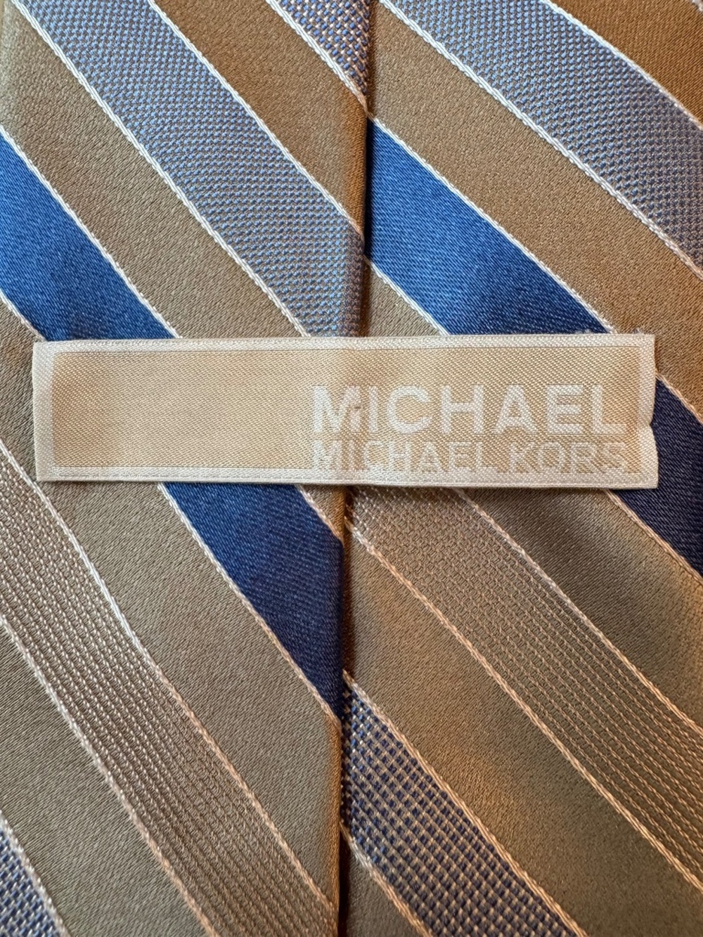 Michael Kors 100% Silk Diagonal Stripe Necktie Blue Gold